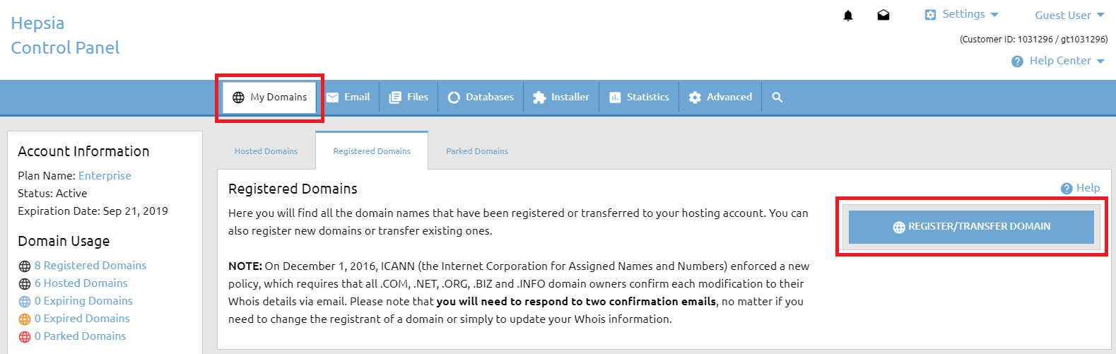 Domain Manager - Register Domain